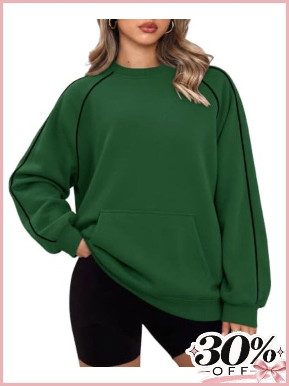 Oversized Fleece Crewneck Pullover Sweatshirt with Kangaroo Pocket